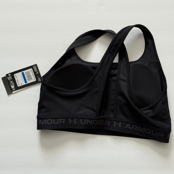 NWT Under Armour Womens Sports Bra Top Black Medium Support Padded Logo - Picture 2 of 3